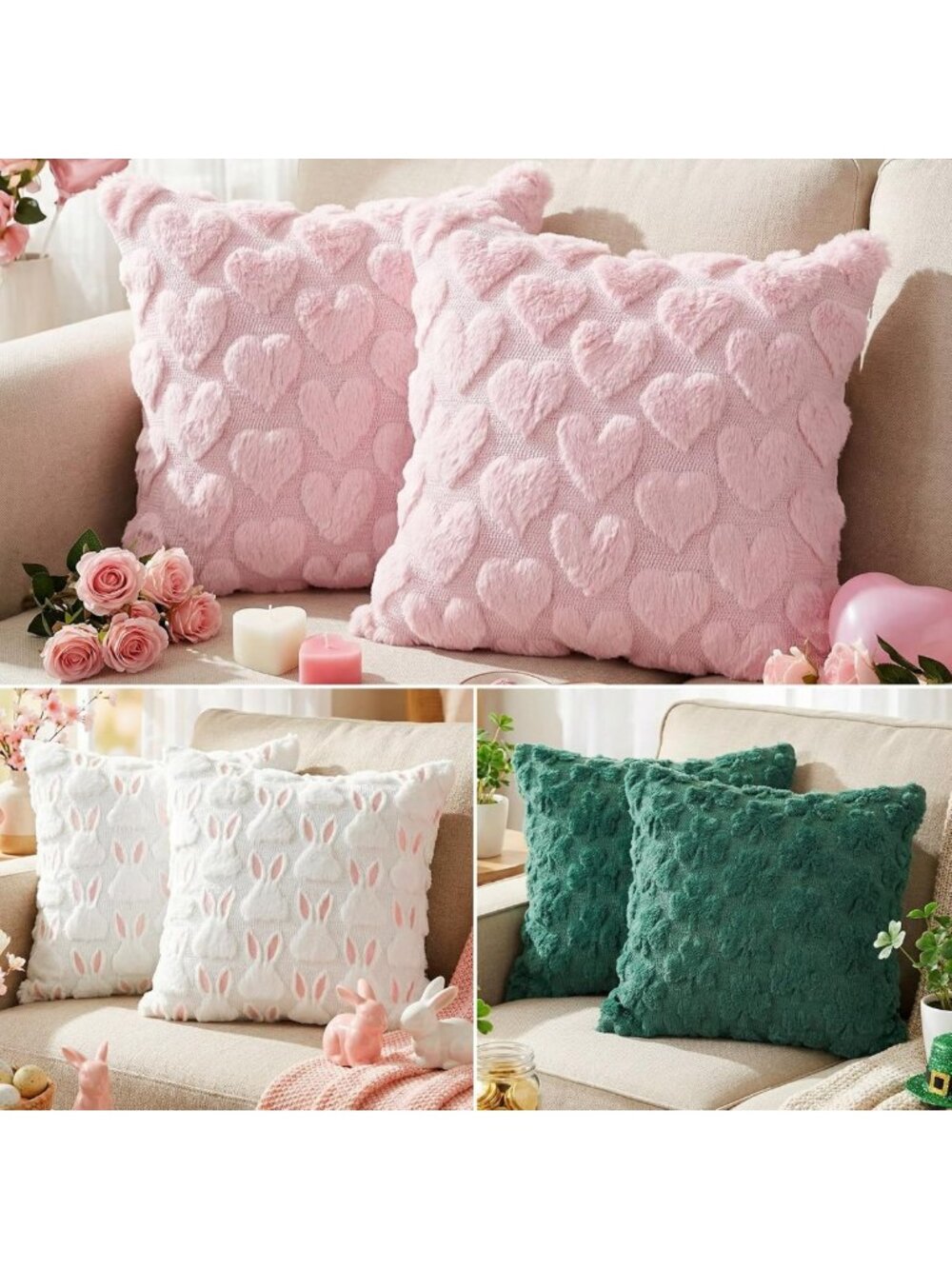Set of 6 Pink 18x18 Inch Holiday Pillow Covers with Small Pattern - Cozy Decor